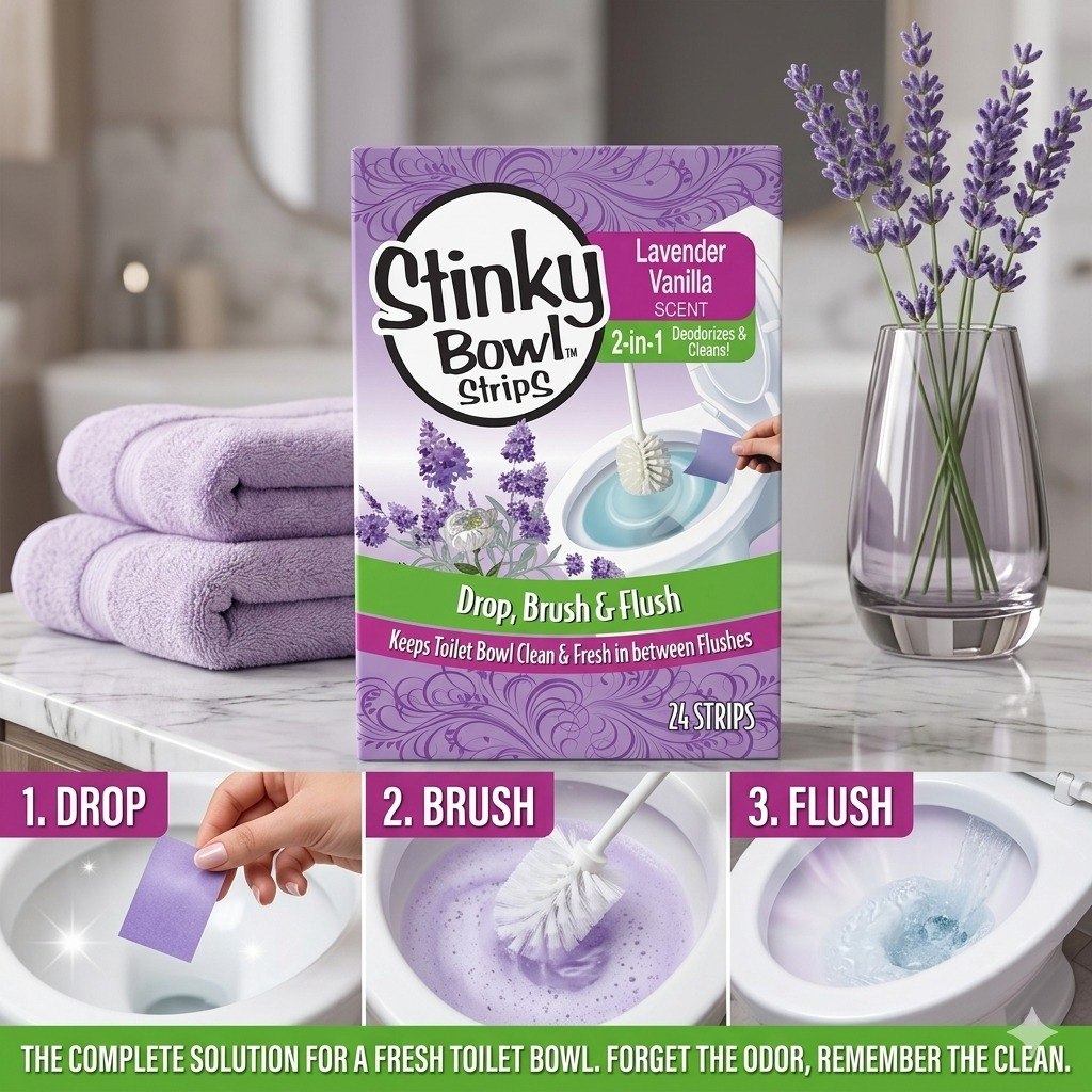 TIRAS LIMPIADORAS PARA EL INODORO CON AROMA A LAVANDA Y VAINILLA 24UND STINKY BOWL