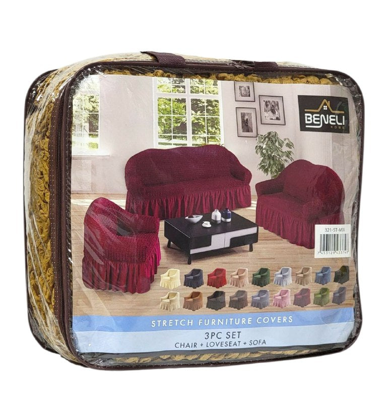 SET DE FORROS ELASTICOS DE MUEBLES, JUEGO DE 3 PIEZAS PARA MUEBLES VARIOS COLORES BENELI HOME