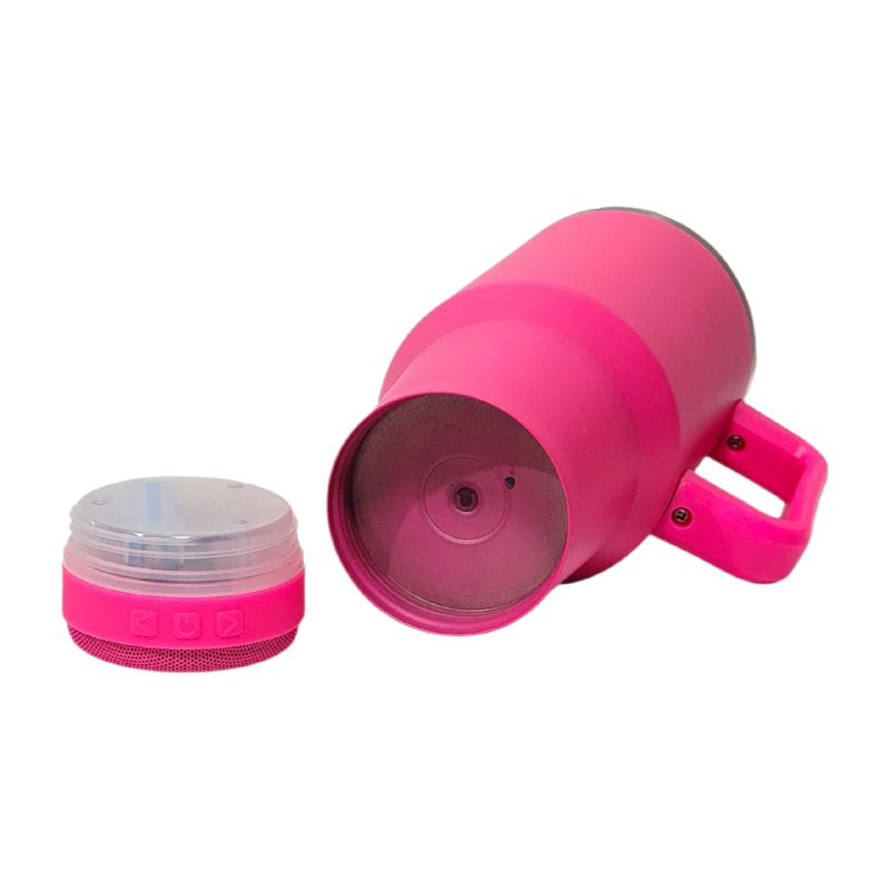 VASO TERMICO DE ACERO INOXIDABLE CON PARLANTE BLUETOOTH INCLUIDO, DOBLE PARED AISLADO AL VACIO CON ASA, CAPACIDAD 1200ML VACUUM
