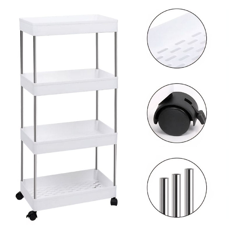 ORGANIZADOR CARRITO DE ALMACENAMIENTO MULTIFUNCIONAL DE 4 NIVELES CON RUEDAS BLOQUEABLES, ORGANIZADOR DE COCINA MULTI FUNCTIONAL STORAGE RACK, 2 COLORES 105X40X22CM