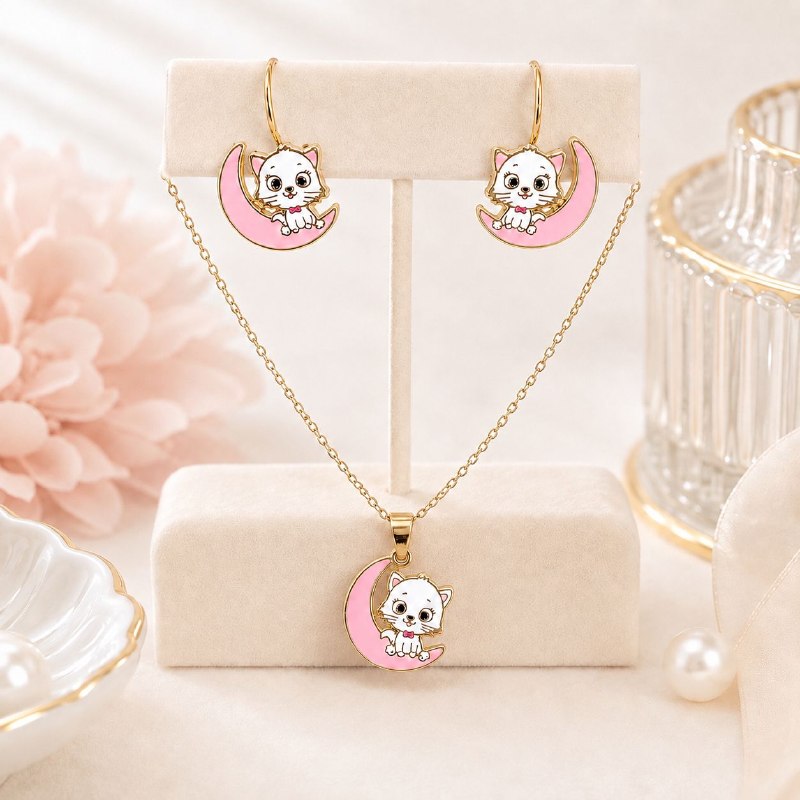SET DE ENCHAPE PARA DAMA CON DISEÑO INFANTIL DE LUNA Y GATO