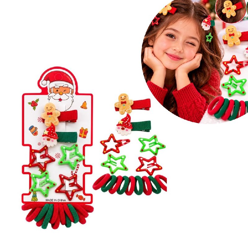 SET DE ACCESORIOS PARA EL CABELLO CON DISEÑOS NAVIDEÑOS PARA NIÑAS