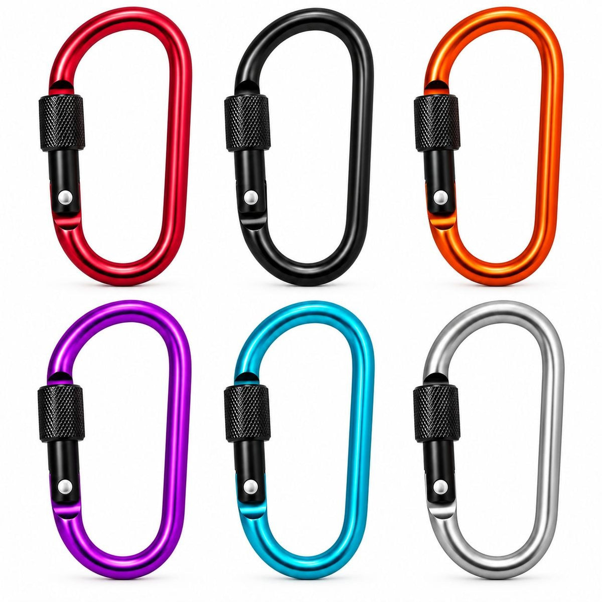 SET DE 6 MOSQUETONES / LLAVEROS CON SEGURO MULTIUSO LUX PRO 5.8CM