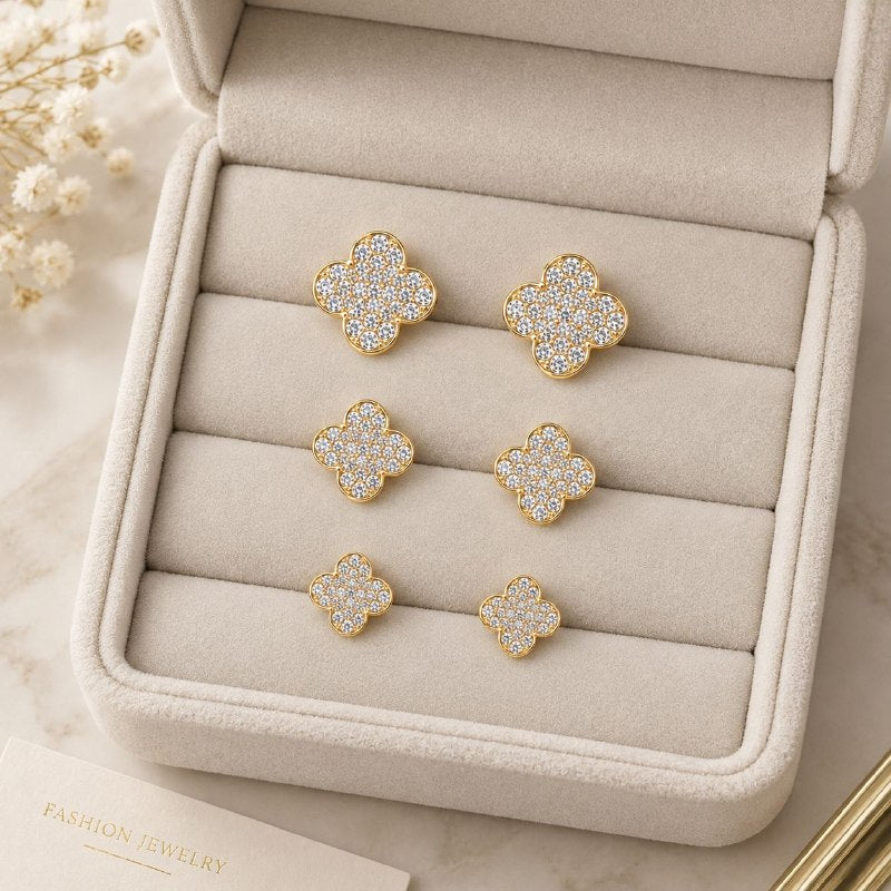 SET DE ARITOS DE ENCHAPE PARA DAMA CON DISEÑO DE FLOR (DUPE DE VAN CLEEF)