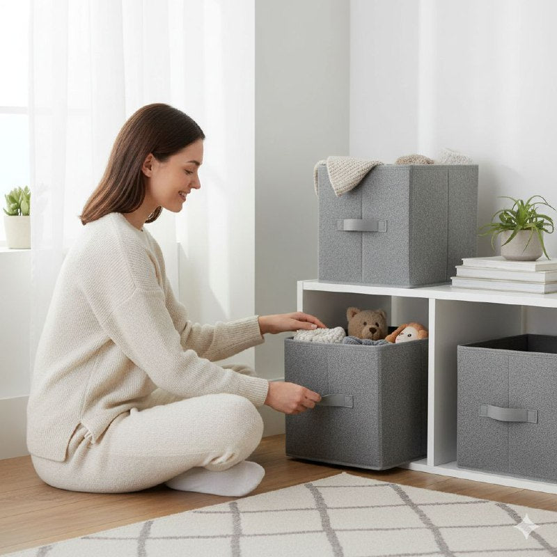 ORGANIZADOR CAJA DE ALMACENAMIENTO PLEGABLE, CESTA PARA LIBROS, JUGUETES, ROPA Y MAS CLOSET ESSENTIALS 26.7CMX27.9X26.7CM
