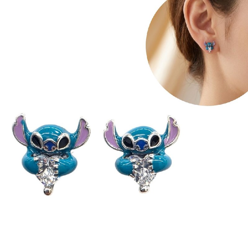 ARITOS DE PLATA 9.25 CON DISEÑO DE STITCH 3.2G