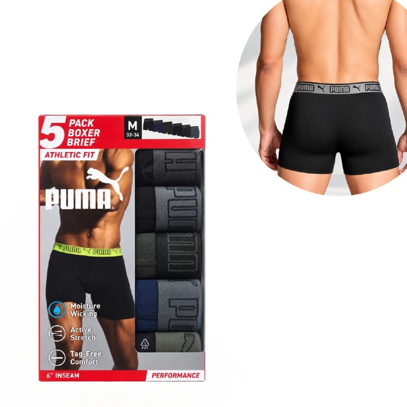 ROPA INTERIOR PARA CABALLERO PUMA BOXER BRIEF 5 UNIDADES TALLA (M) 32-34