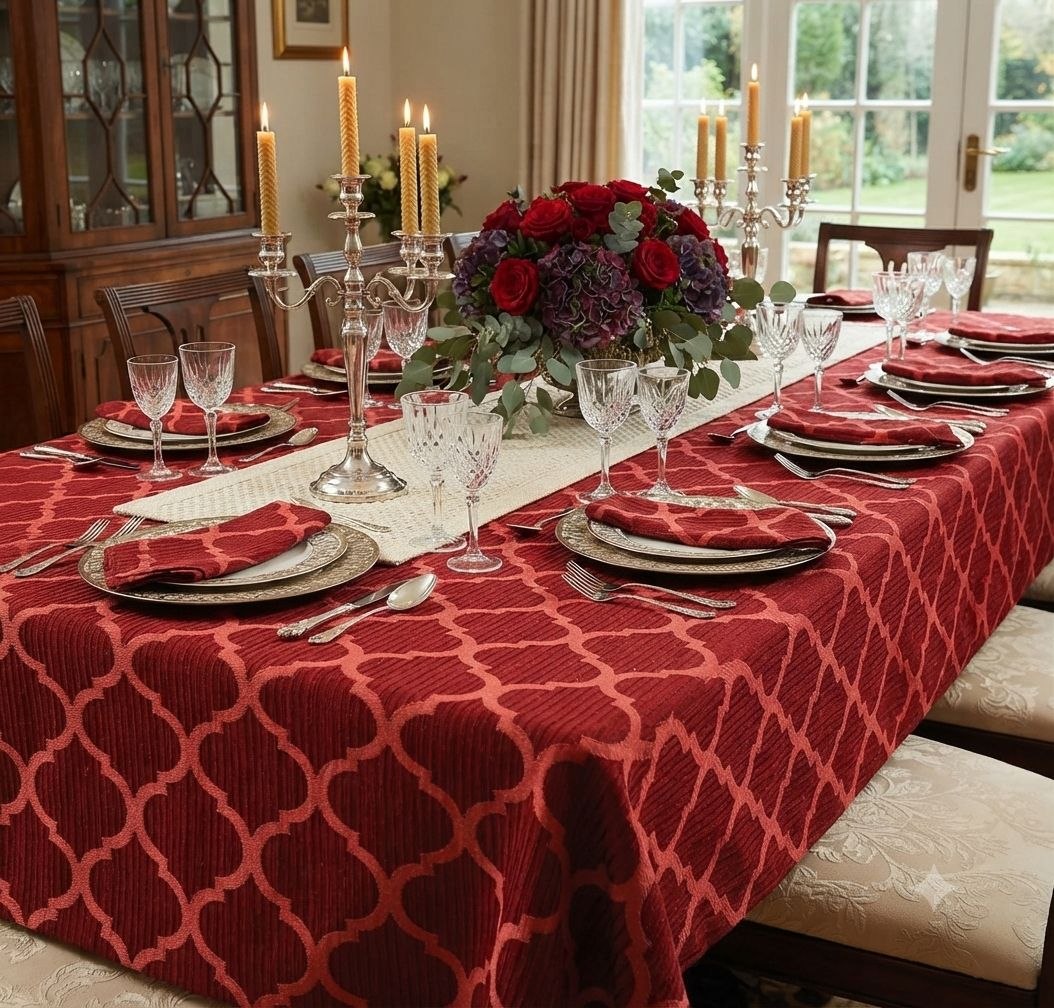 MANTEL DE MESA PROTECCIÓN Y ESTÉTICA UN TOQUE DE ELEGANCIA, CALIDEZ AL HOGAR  SCARLETT CLASSICS 152X264CM