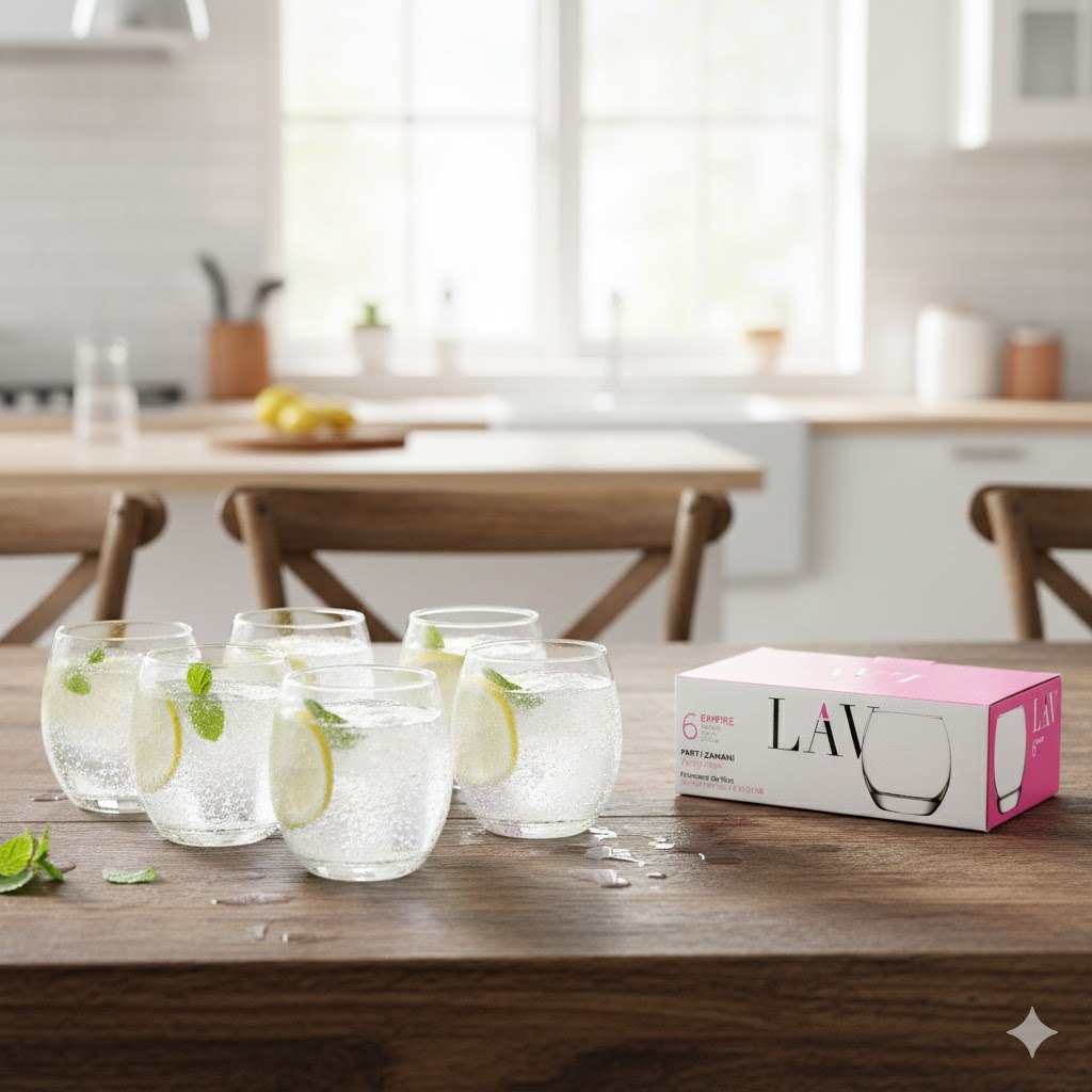 SET DE VASOS DE VIDRIO ELEGANTES Y MORDERNOS 6PCS LAV 390ML