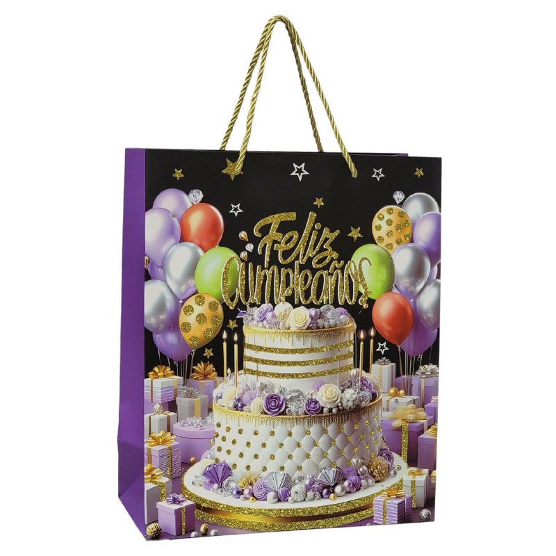 BOLSA DE REGALO DE FELIZ CUMPLEAÑOS MEDIANA 26X32X10CM