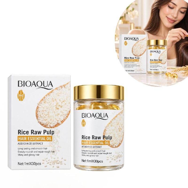 ACEITE CAPILAR ESENCIAL EN AMPOLLAS REPARADOR ANTIFRIZZ DE PULPA DE ARROZ BIOAQUA 30PCSX1ML