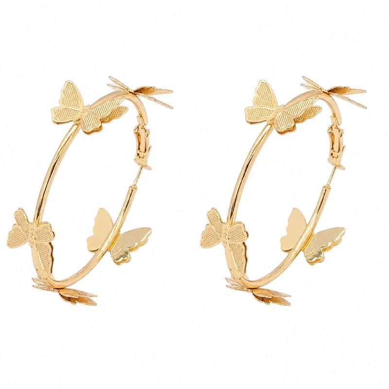 ARGOLLAS DE ENCHAPE PARA DAMA CON DISEÑO DE MARIPOSAS 6CM