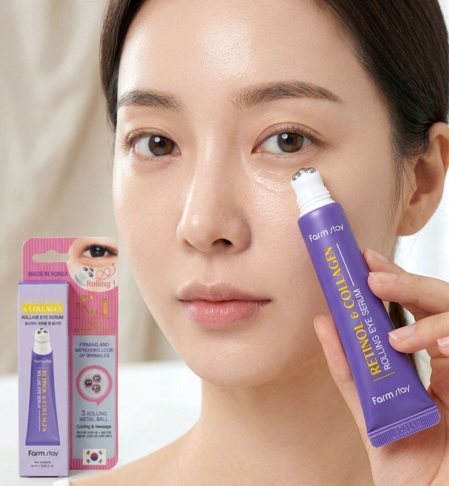 SUERO FACIAL COREANO NOCTURNO PARA CONTORNO DE OJOS ILUMINADOR Y ANTIARRUGAS CON RETINOL Y COLAGENO FARM STAY 25ML