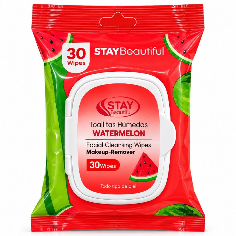 TOALLITAS HUMEDAS FACIALES DESMQUILLANTES Y LIMPIADORAS DE SANDIA STAY BEAUTIFUL 30UND