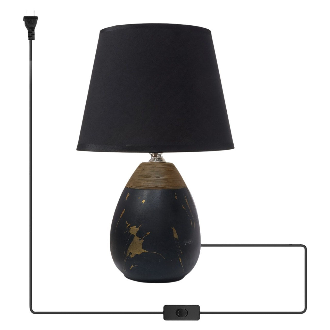 LAMPARA DECORATIVA DE MESA CON BASE CERAMICA Y PANTALLA DE TELA CON DISEÑO ORGANICO