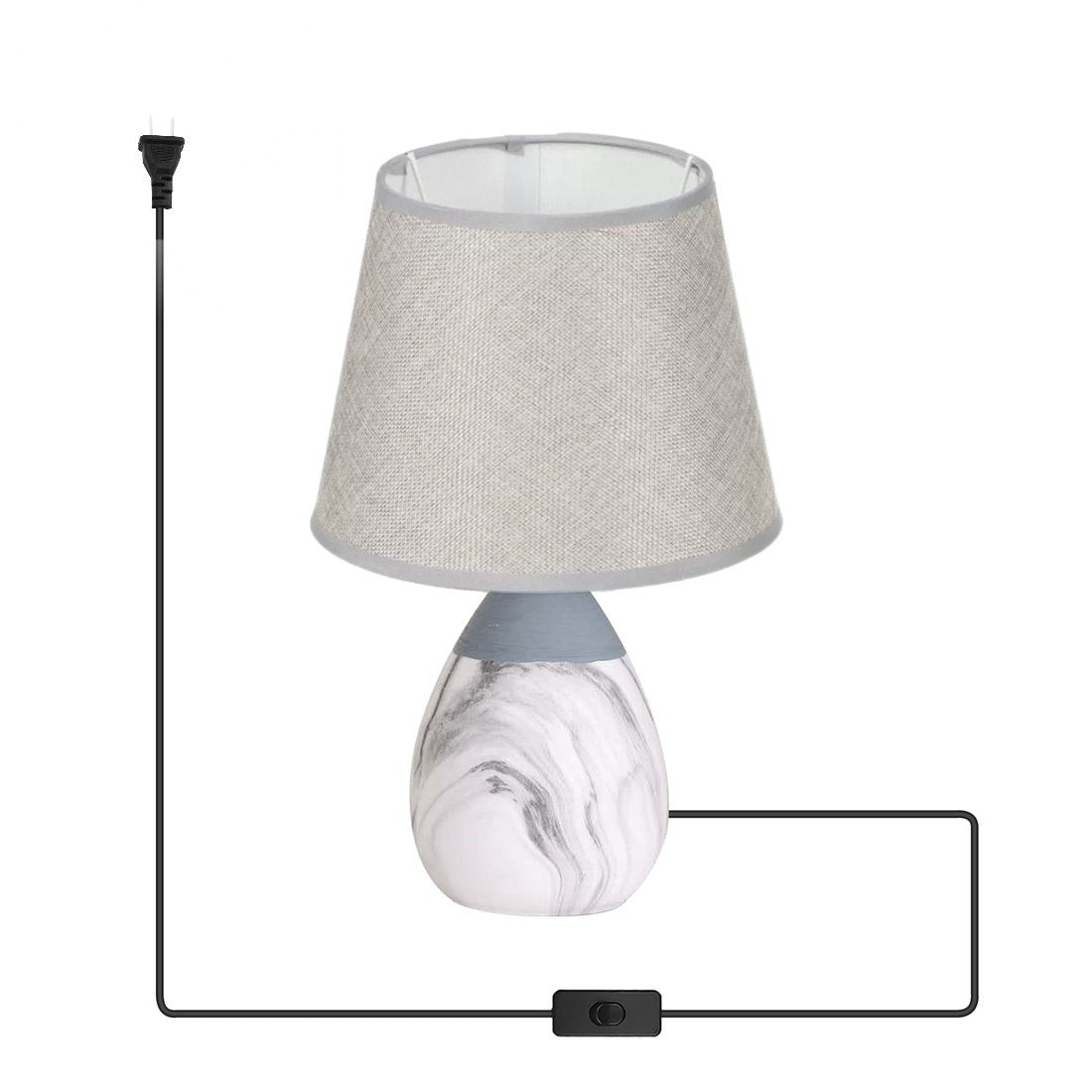 LAMPARA DECORATIVA DE MESA CON BASE CERAMICA Y PANTALLA DE TELA CON DISEÑO ORGANICO