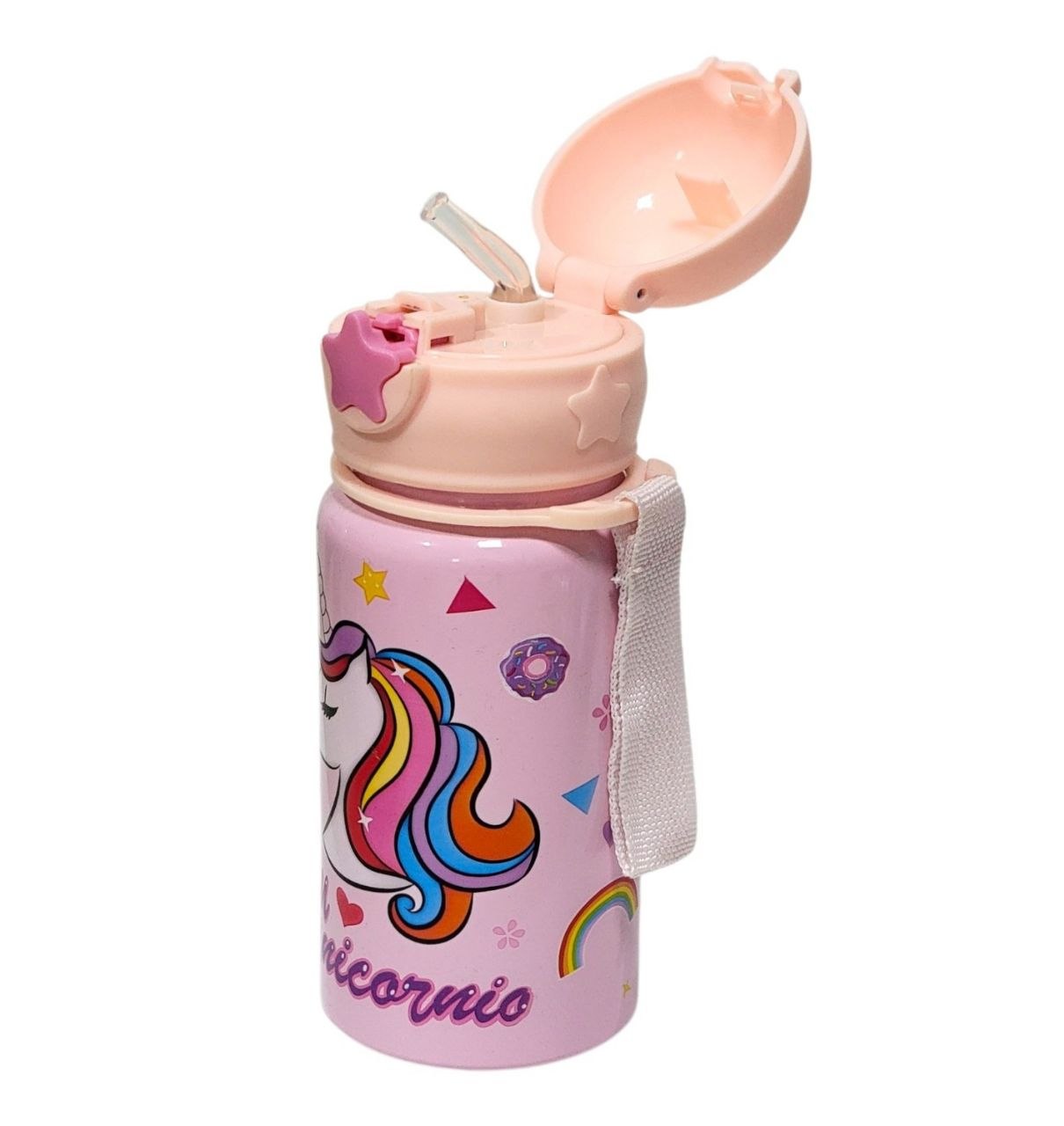 BOTELLA INFANTIL DE ALUMINIO PORTATIL CON PAJILLA DE SILICONA 450ML