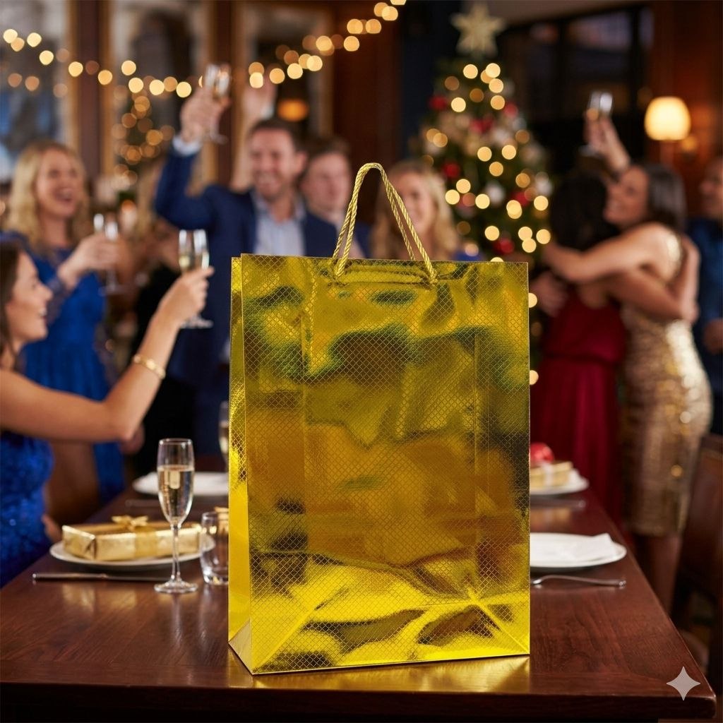 BOLSA DE REGALO EXTRA GRANDE CON ACABADO METALICO 30X42X12CM