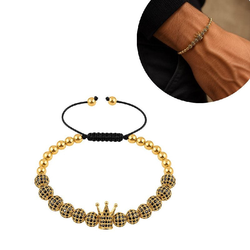 PULSERA DE ENCHAPE AJUSTABLE PARA CABALLERO CON DISEÑO DE CORONA