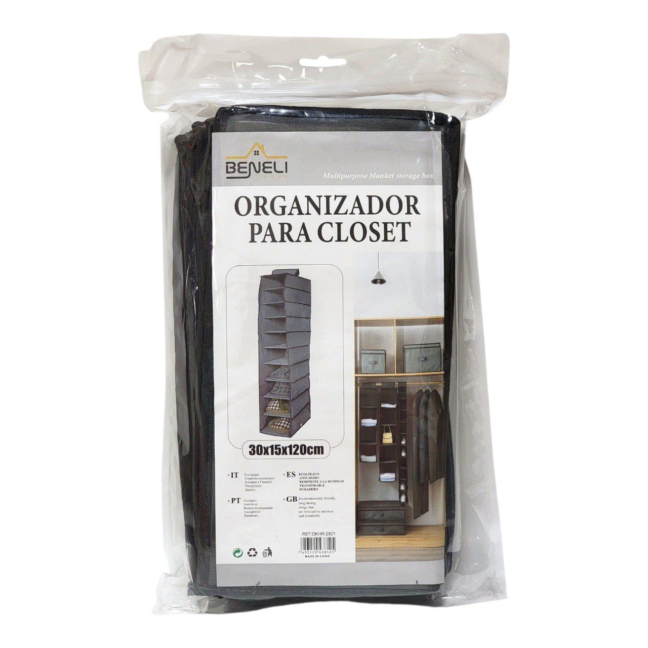 ORGANIZADOR PARA ROPERO RESISTENTE A LA HUMEDAD DE 10 ESPACIOS DURADEROS COLOR GRIS 30X15X120CM BENELI HOME