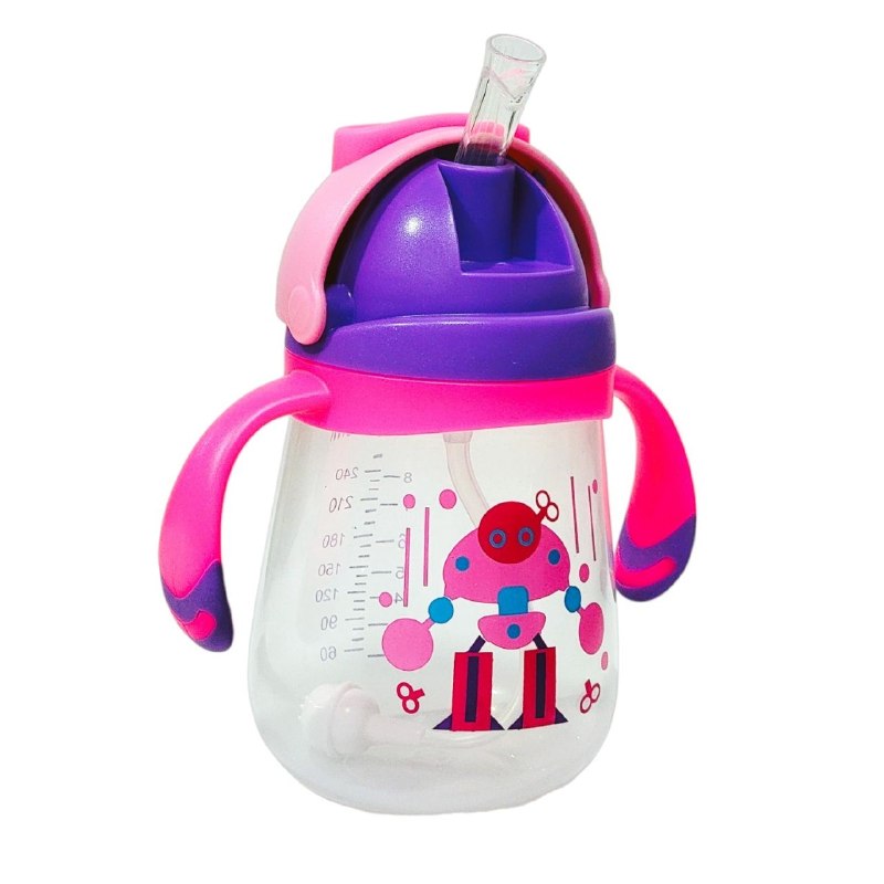 VASO ENTRENADOR ANTIDERRAME TIPO BIBERON CON PAJILLA PARA BEBES SMILY BABY 300ML