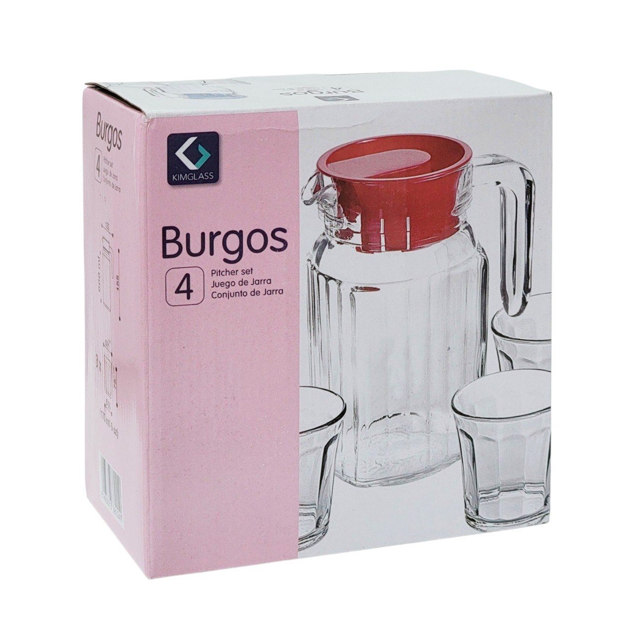 SET DE JARRA Y VASOS DE VIDRIO SOFISTICADOS Y RESISTENTES 4PCS KIMGLASS