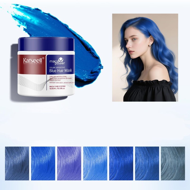 MASCARILLA CAPILAR AZUL DEPOSITANTE DE COLOR NEUTRALIZADORA E HIDRATANTE CON ESENCIA DE MACA PERUANA KARSEELL 500ML
