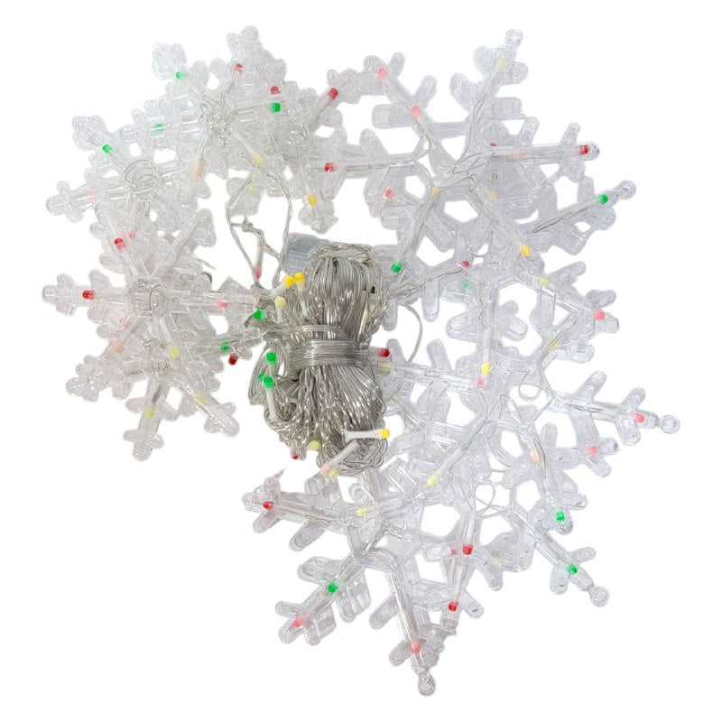 LUCES DECORATIVAS NAVIDEÑAS CORTINA DE LUZ LED MULTICOLOR CON DISEÑO DE COPO DE NIEVE 18.5X11X18.5CM