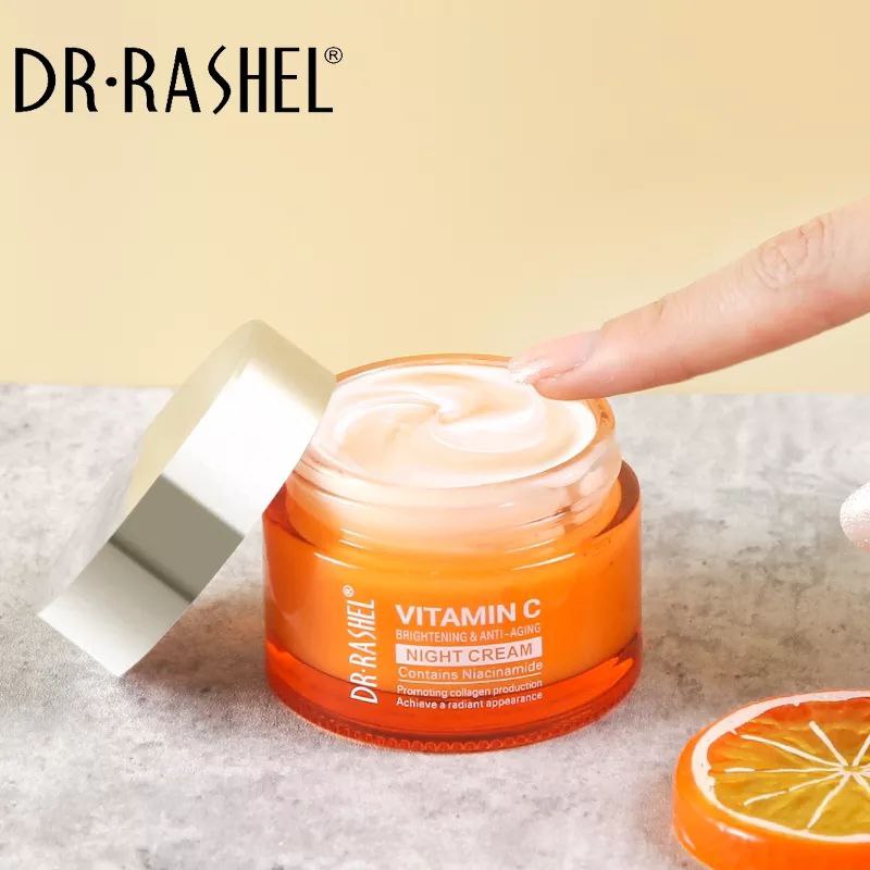 CREMA FACIAL DE NOCHE ILUMINADORA Y ANTIEDAD CON VITAMINA C COLAGENO Y NIACINAMIDA DR RASHEL 50G