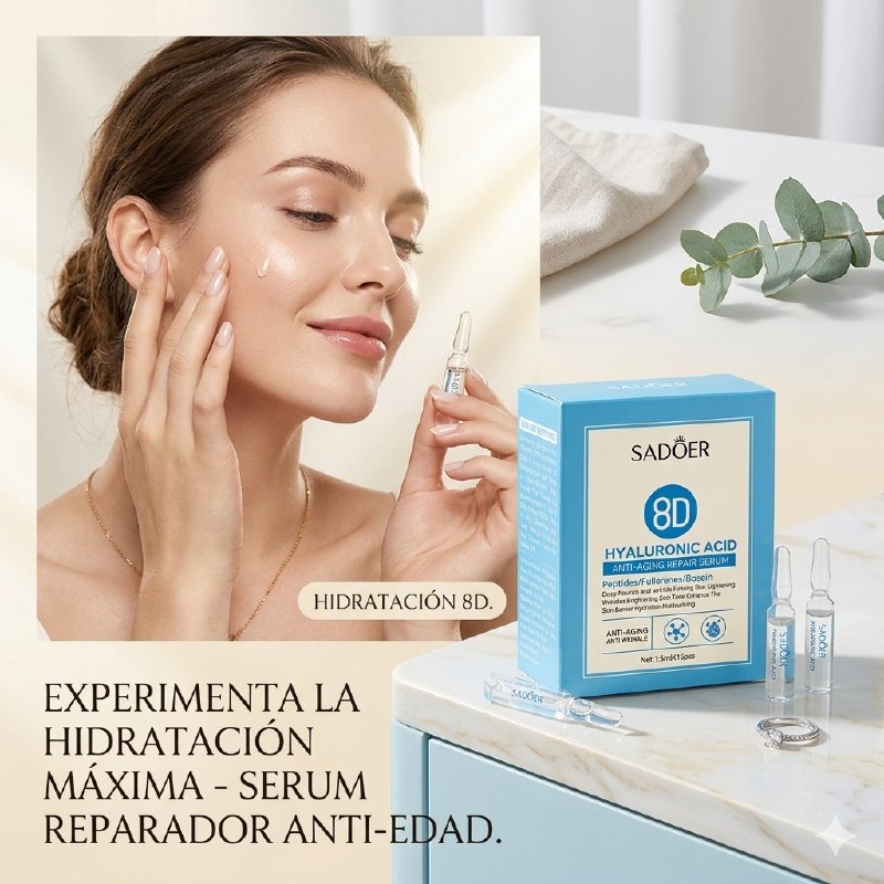 SUERO FACIAL EN AMPOLLAS DE ACIDO HIALURONICO HIDRATANTES Y REPARADORAS DE ARRUGAS SADOER 1.5MLX15UND