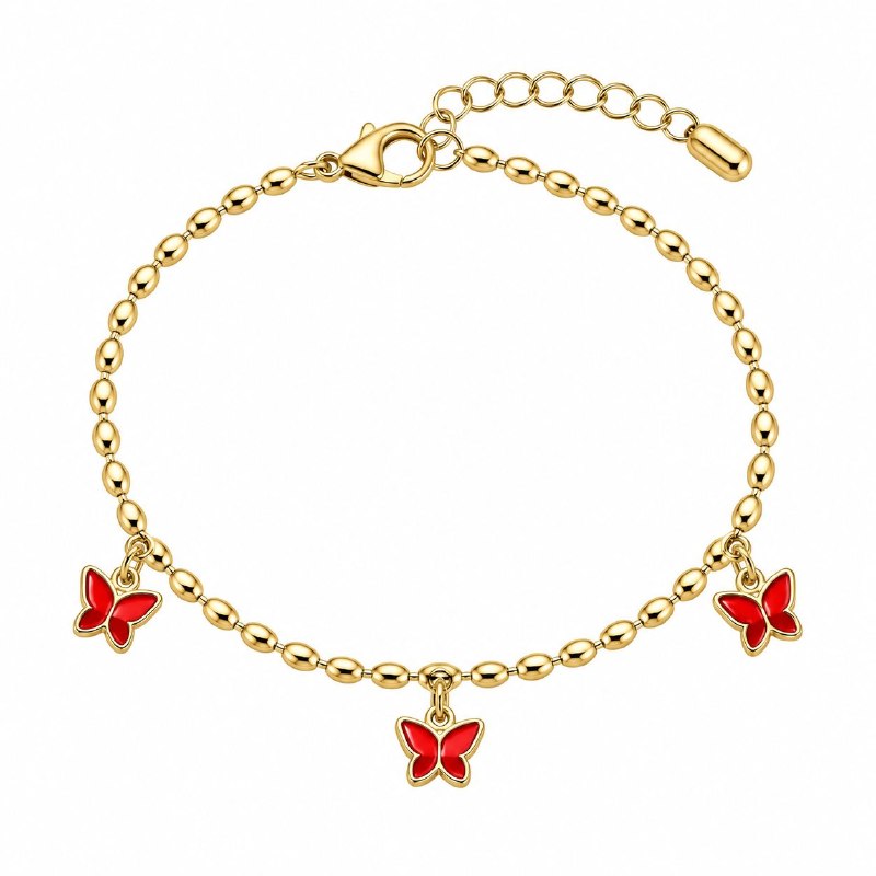 PULSERA DE ENCHAPE PARA DAMA CON DISEÑO DE MARIPOSA ROJA