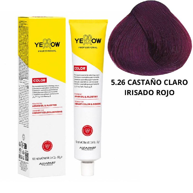 TINTE PERMANENTE PARA EL CABELLO CON ACEITE DE ARGAN Y ALOETRIX TONO 5.26 CASTAÑO CLARO IRISADO ROJO ALFAPARF 100ML