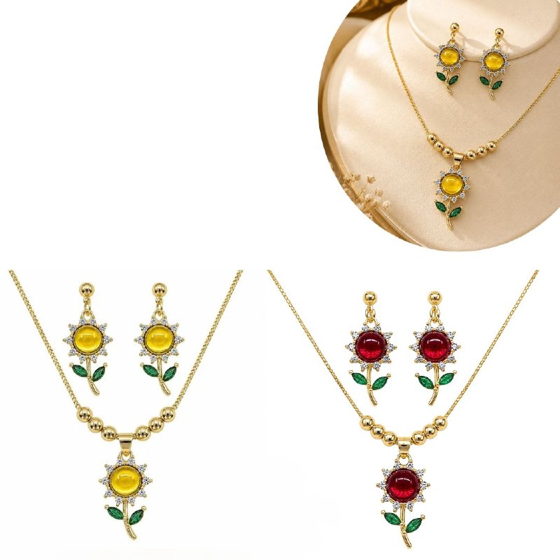 SET DE ENCHAPE PARA DAMA CADENA, DIJE Y ARETES GIRASOL EN 2 COLORES
