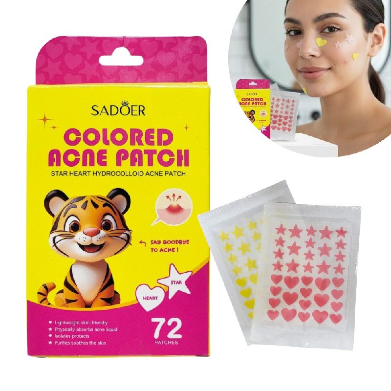 PARCHES HIDROCOLOIDE PARA ACNE EN FORMA DE ESTRELLA Y CORAZON SADOER 72UND