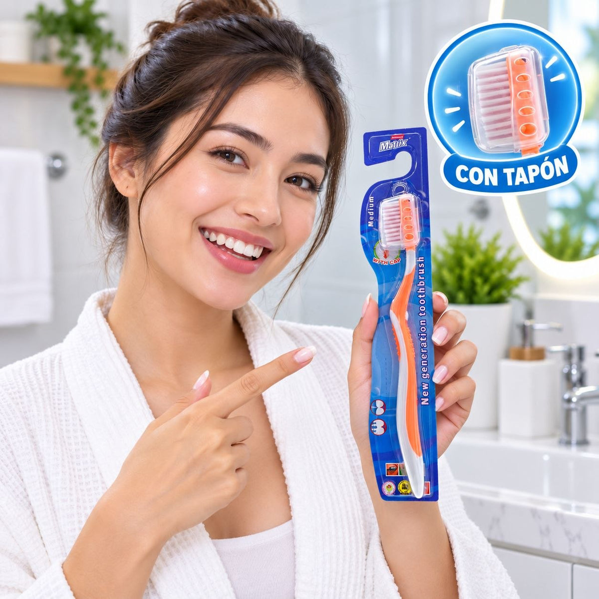 CEPILLO DENTAL CON TAPA PROTECTORA CERDAS MEDIAS MATRIX 19CM