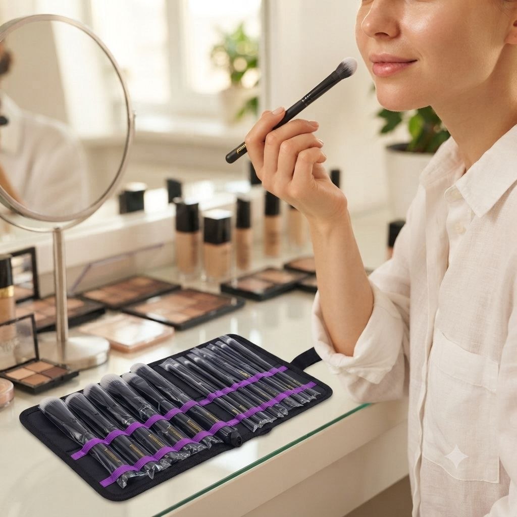 SET DE BROCHAS DE MAQUILLAJE ESTUCHE ORGANIZADOR NEGRO 15 PIEZAS