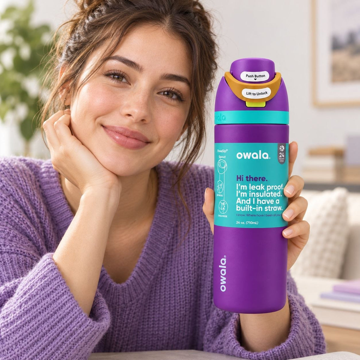 BOTELLA TÉRMICA REUTILIZABLE CON PAJILLA INTEGRADA OWALA 24OZ (710ML)