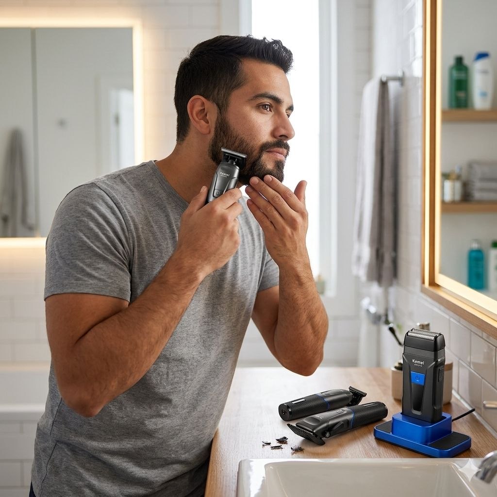 KIT PROFESIONAL 3 EN 1 PARA HOMBRES AFEITADORA PARA CABEZA, AFEITADORA PARA BARBA Y AFEITADORA PARA CUERPO ROTATIVO KEMEI  19CM, 16CM, 13CM