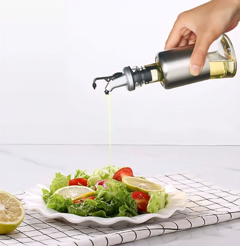 BOTELLA DISPENSADORA DE ACEITE O VINAGRE DE CIRSTAL Y ACERO INOXIDABLE CON VERTIDO FACIL 200ML