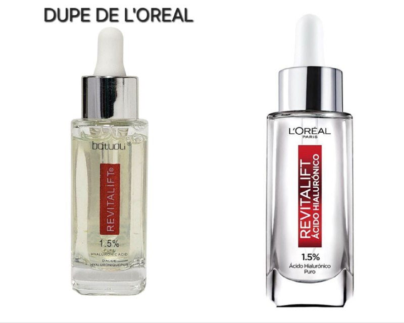 SUERO FACIAL HIDRATANTE INTENSIVO DIARIO, DE ACIDO HIALURONICO MOLECULA NATURAL PARA LA HIDRATACION Y MEJORA LA RETENCION DE LA HUMEDAD, DEJANDO LA PIEL RADIANTE Y SUAVE BATUOLI 30ML (DUPE DE LOREAL)+