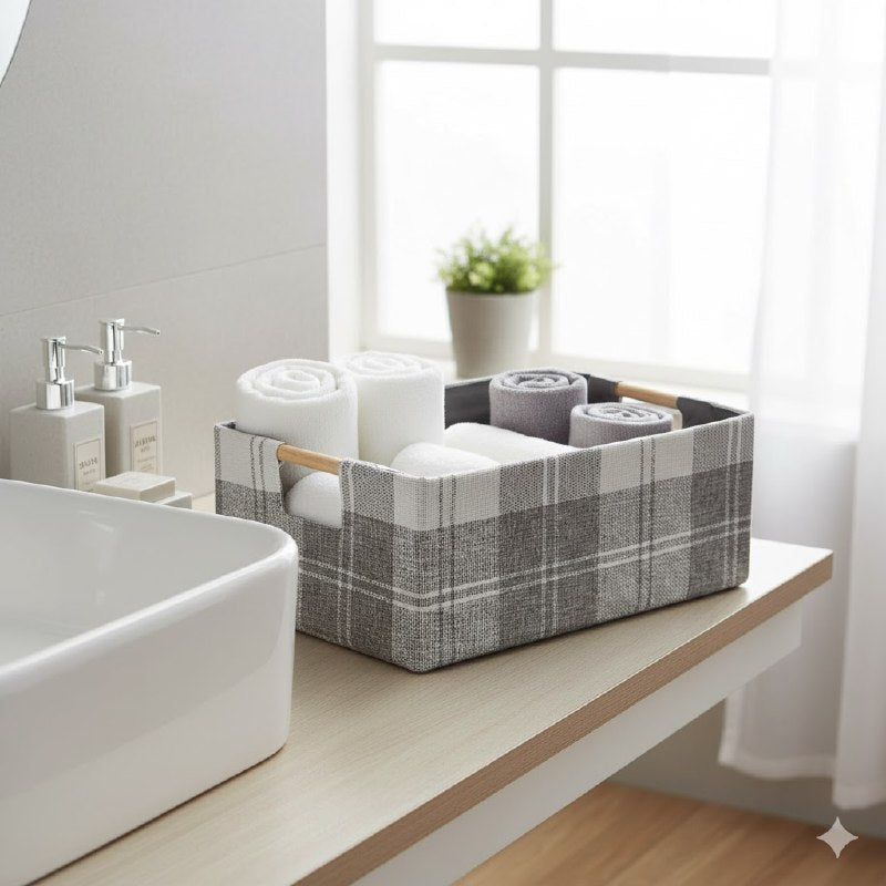 ORGANIZADOR CAJA DE ALMACENAMIENTO PLEGABLE CON TAPA 33X13CM, CESTA DE TELA PERFECTA PARA MANTENER TU ESPACIO LIMPIO Y ORDENADO MNT HOME IMPLEMENTS