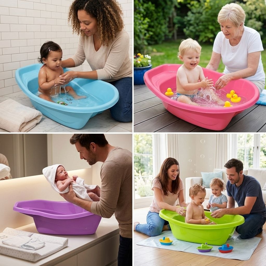 BAÑERA DE PLÁSTICO DOS POSICIONES PARA BEBÉS FACILITA LA LIMPIEZA Y SEGURIDAD