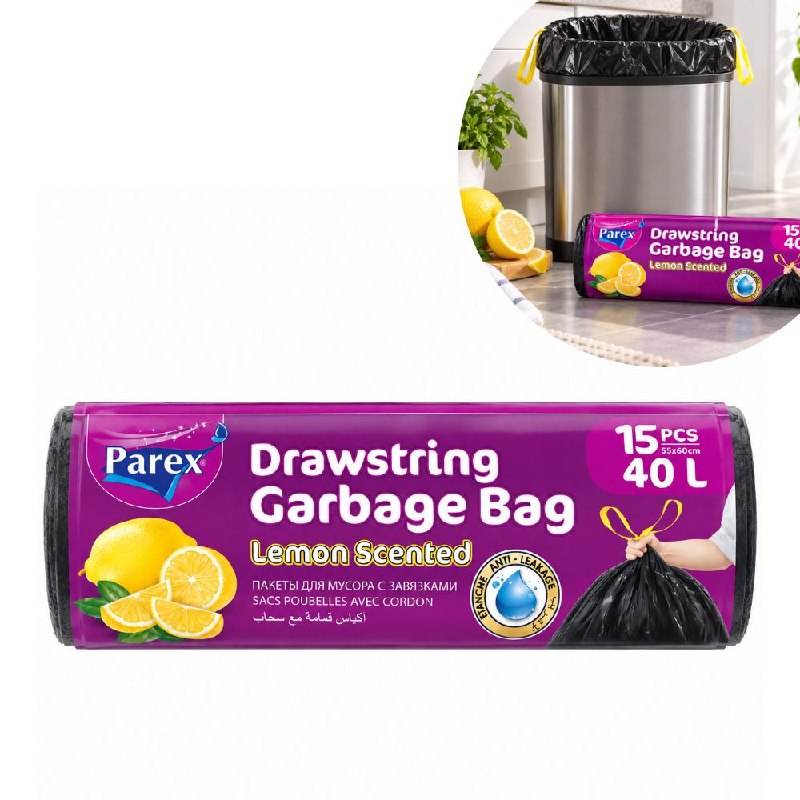 BOLSAS PARA BASURA PERFUMADAS CON CIERRE FACIL AROMA LIMON 40L PAREX 15UND