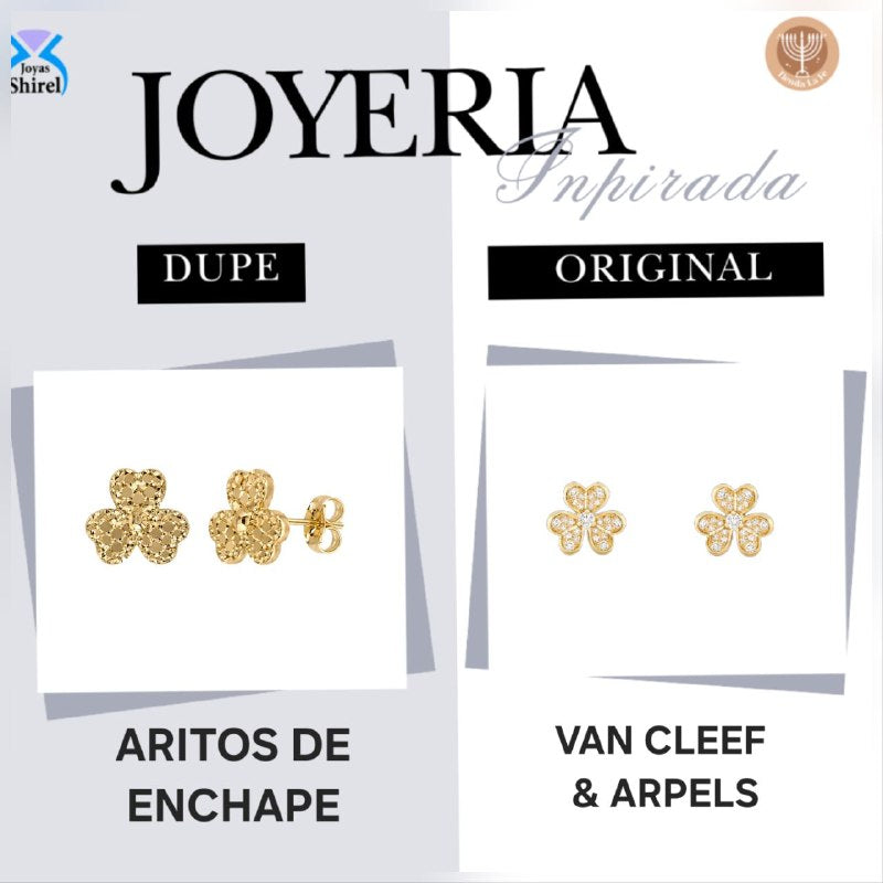 ARITOS DE ENCHAPE PARA DAMA CON DISEÑO DE TREBOL 1CM (DUPE VAN CLEFF)
