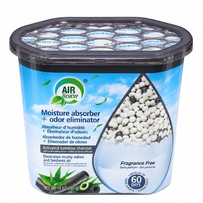 PERLAS ABSORBEDORAS DE HUMEDAD Y ELIMINADOR DE OLORESA CON CARBON DE BAMBU ACTIVADO SIN FRAGANCIA AIR FUSION 397G