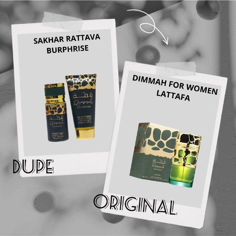 SET DIMMAH FOR WOMEN BURPHRISE SPLASH 88ML, BODY LOTION 88ML (M) (AROMA SIMILAR LATTAFA DIMMAH WOMEN)
