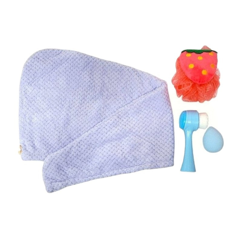 KIT DE CUIDADO PERSONAL, ESPONJA MAQUILLAJE, TOALLA PELO, CEPILLO FACIAL, ESPONJA CORPORAL SWEET BEAUTY