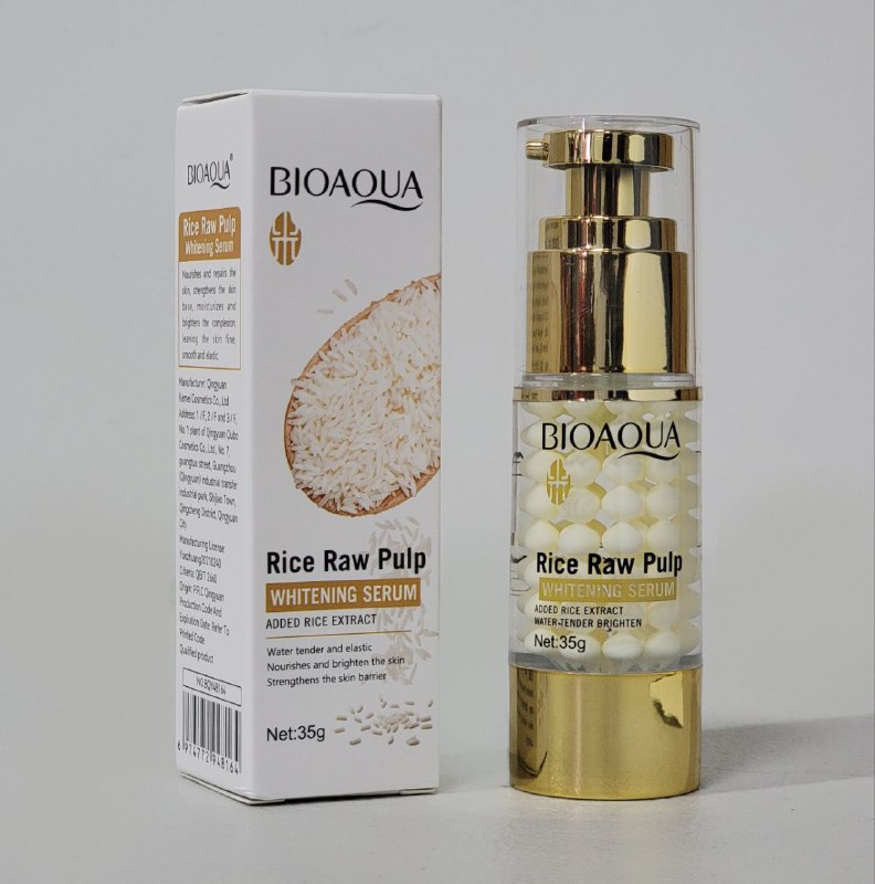 SUERO FACIAL BLANQUEADOR DE PULPA CRUDA DE ARROZ, QUE NUTRE Y REPARA PROFUNDAMENTE LA PIEL, HIDRATA E ILUMINA EL CUTIS DEJANDO LA PIEL SUAVE Y ELASTICA BIOAQUA 35G
