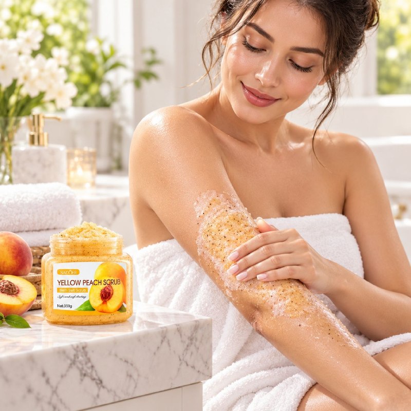 EXFOLIANTE CORPORAL DE SALES MARINAS RENOVADORAS Y SUAVIZANTES CON AROMA A DURAZNO SADOER 350G