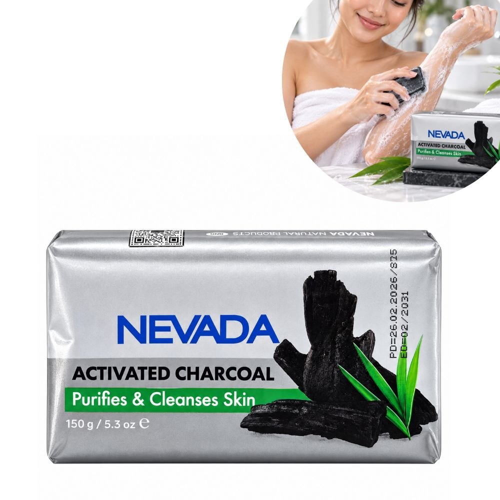JABÓN CORPORAL Y FACIAL DE CARBÓN ACTIVADO LIMPIEZA PROFUNDA NEVADA 150G